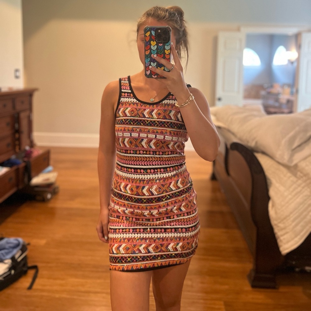 Ella Moss Orange Brown Sheath Mini Dress